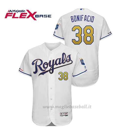 Maglia Baseball Uomo Kansas City Royals Jorge Bonifacio 150th Aniversario Patch Flex Base Bianco2